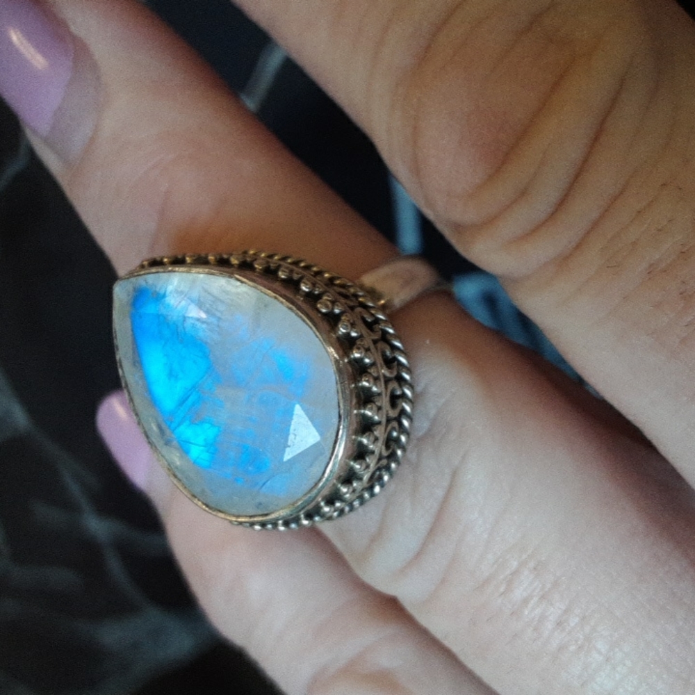 Rainbow moonstone ring size 6